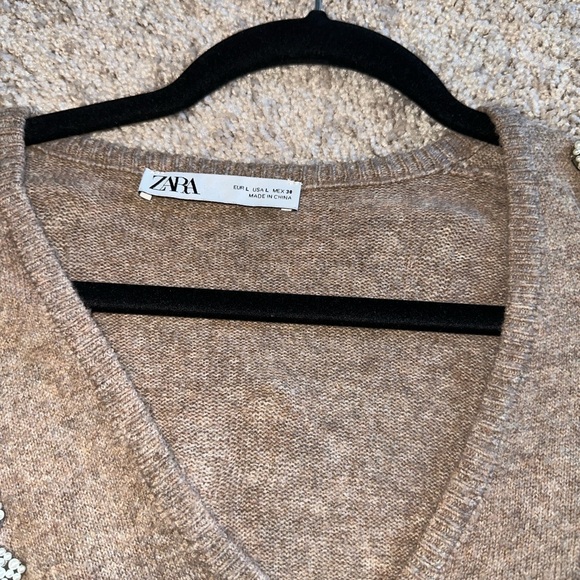 Zara faux pearl bow sweater camel - Picture 4 of 4